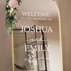 カスタムウェディングミラーデカール • パーソナライズされたウェルカムサイン • 名前と日付 • ビニールステッカー