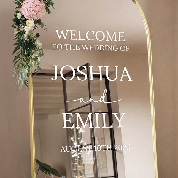 Custom Wedding Mirror Decal • Personalised Welcome Sign • Names & Date • Vinyl Sticker