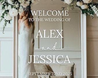 Personalised Wedding Welcome Vinyl Decal | Custom Names & Date | Mirror Sign Sticker | DIY Wedding Sign | Self-Apply Vinyl Decal UK