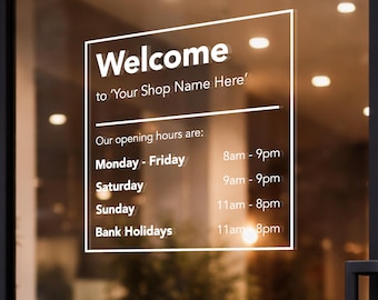 Custom Opening Hours Window Decal 400x400mm • Business Hours Sign • Shop Door Vinyl Sticker • Flexible Layout