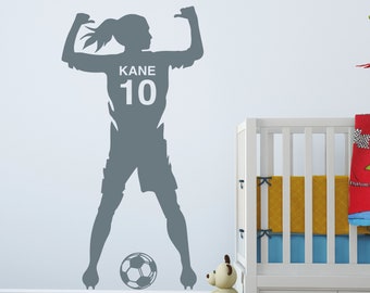 FILLE NOM DU FOOTBALLEUR footballeur de football personnalisé amovible vinyle sticker mural autocollants décoration d'intérieur Art