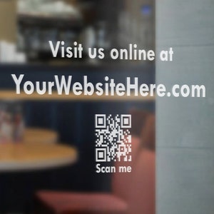 VISIT US ONLINE Website and QR_Code | Business Cafe Hairdresser Shop Owner | Window Door Vinyl Sticker Decal | 24 colours available