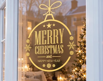 Merry Christmas Bauble Wall & Window Decal • Festive Quote Vinyl Sticker (24 Colors)