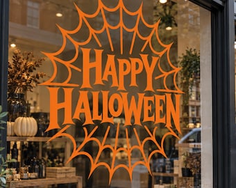Happy Halloween Spider Web Vinyl Decal • Spooky Party & Window Decoration