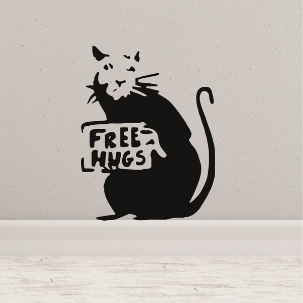 BANKSY RAT_FREE HUGS Removable Vinyl Wall Decal Stickers Home Decor Art