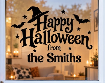 Personalised Halloween Window Decal • Custom Family Name or House Number Vinyl Sticker • Happy Halloween Window Decoration