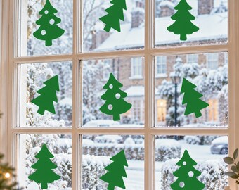 Christmas Tree Window Clings • Pack of 6 • Green Reusable Christmas Decorations • 110mm Self-Cling Glass Stickers
