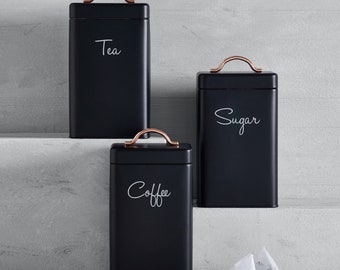 THÉ CAFÉ SUCRE | Lot de 3 | Décalcomanies pour bocaux de placard de cuisine, étiquettes autocollantes (type 1)