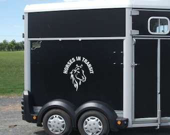 HORSES IN TRANSIT - Equestrian Horse head Horsebox Trailer Vinyl Decal Sticker