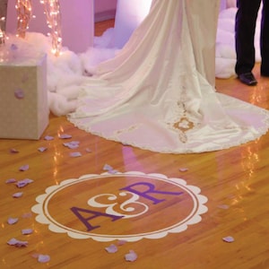 Calcomanía de vinilo extraíble con iniciales personalizadas para boda, pareja, boda, pista de baile