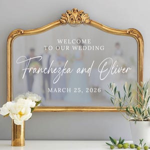 Welcome to Our Wedding Mirror Decal | Personalised Wedding Sign | Elegant Mirror Vinyl Sticker | Couples Names and Date Reception Décor