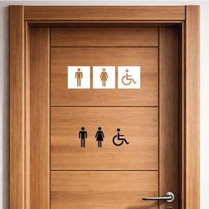 Placa de Vinil para Porta de Banheiro Acessível Masculino/Feminino • Pacote com 3 • 6 Estilos Disponíveis