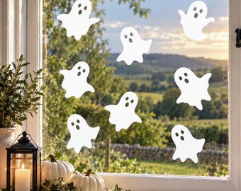 Friendly Ghost Window Decals • White Vinyl Halloween Stickers • Pack of 6