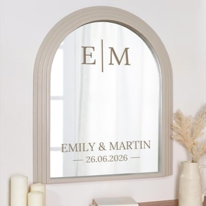 Wedding Mirror Decal with Initials | Custom Bride and Groom Names and Date | Personalised Vinyl Sticker | Self-Apply Wedding Sign