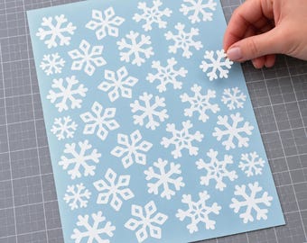 36 White Snowflake Window Clings • Reusable Christmas Window Decorations