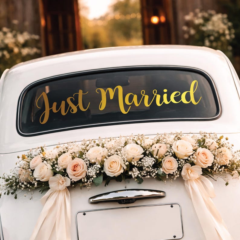 JUST MARRIED Car Sticker • Removable Vinyl Decal • Any Colour image 3