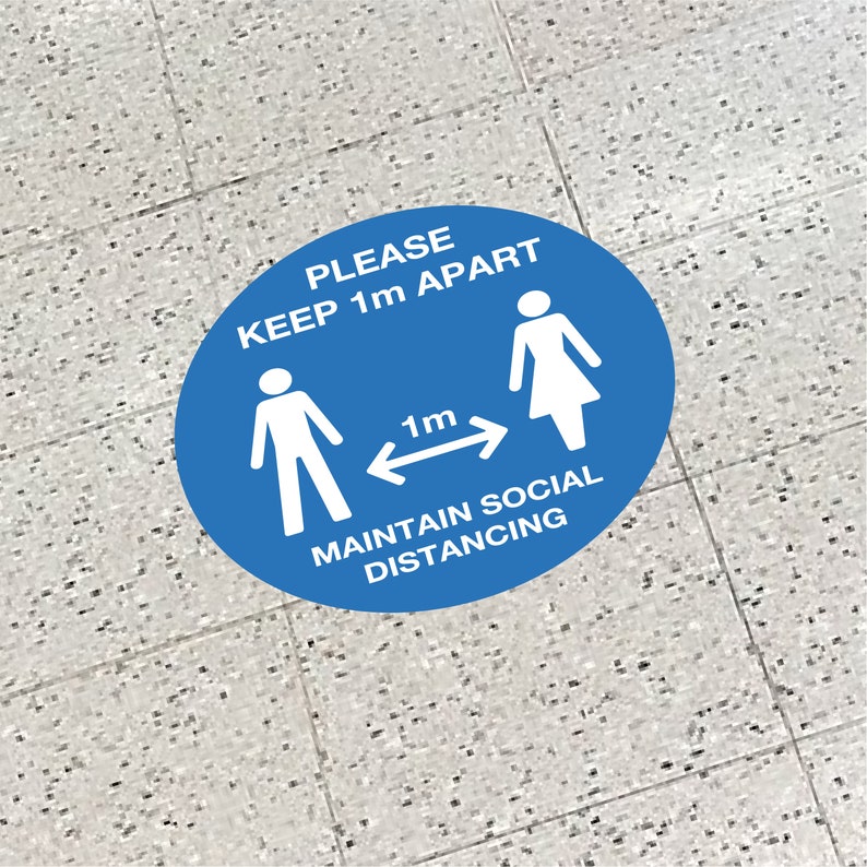 Floor Sticker Decal Health & Safety Sign Business 1M SOCIAL DISTANCING SIGNAGE 