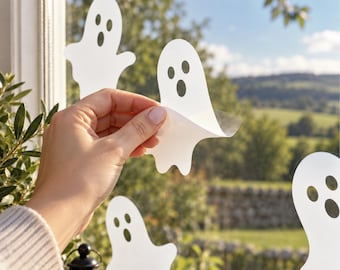 Reusable White Ghost Window Clings • Static Cling Halloween Decals (Pack of 6)