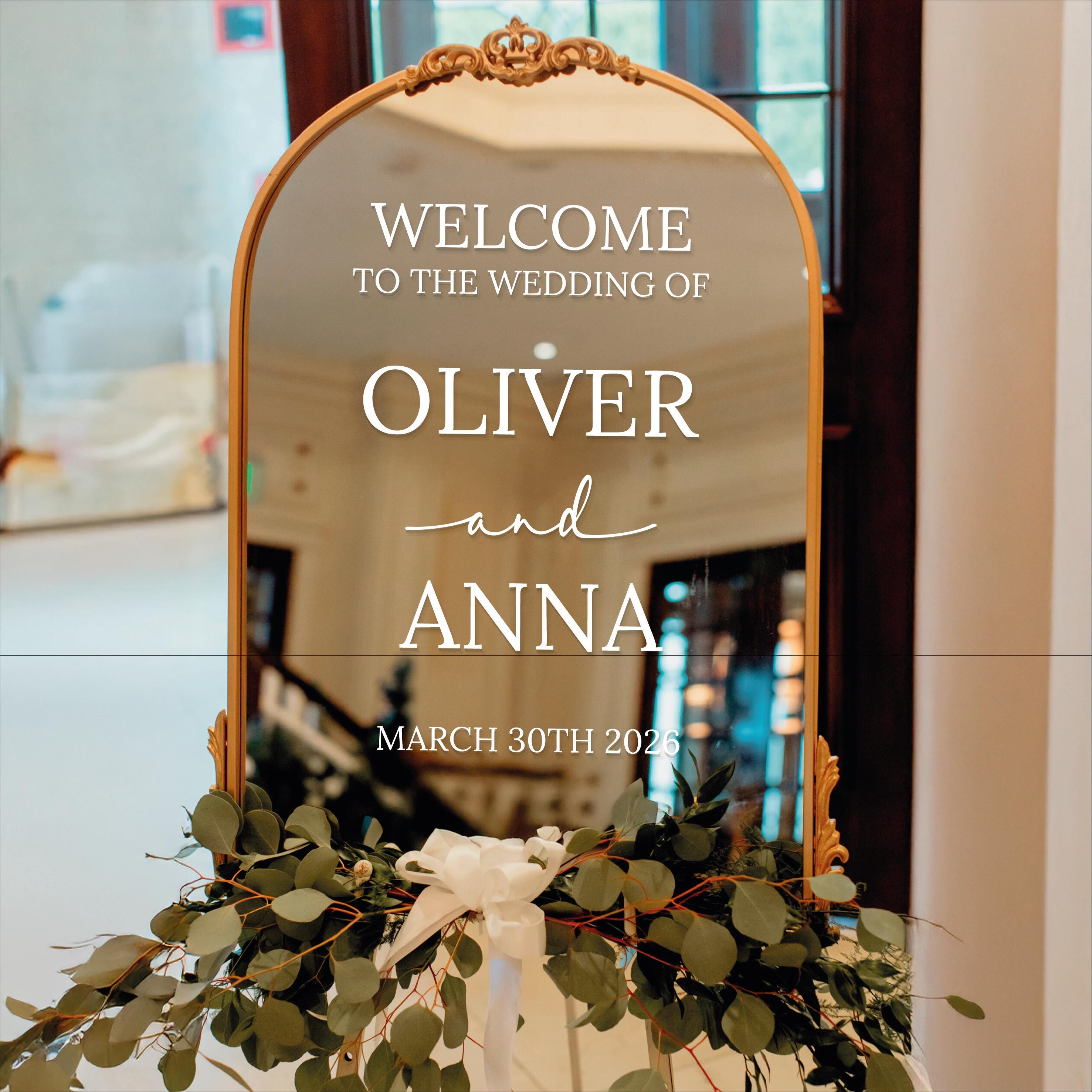 Adesivo Personalizzato Per Specchio Matrimonio - Benvenuti Al Nostro Matrimonio Con Nome E Data (16x22 Pollici)