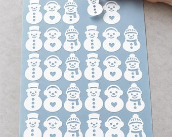 30 White Snowman Window Clings • Reusable Christmas Window Decorations