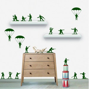 Set of 22 ARMY TOY SOLDIERS | Kids Bedroom Removable Vinyl Wall Decal Stickers | 24 colours available