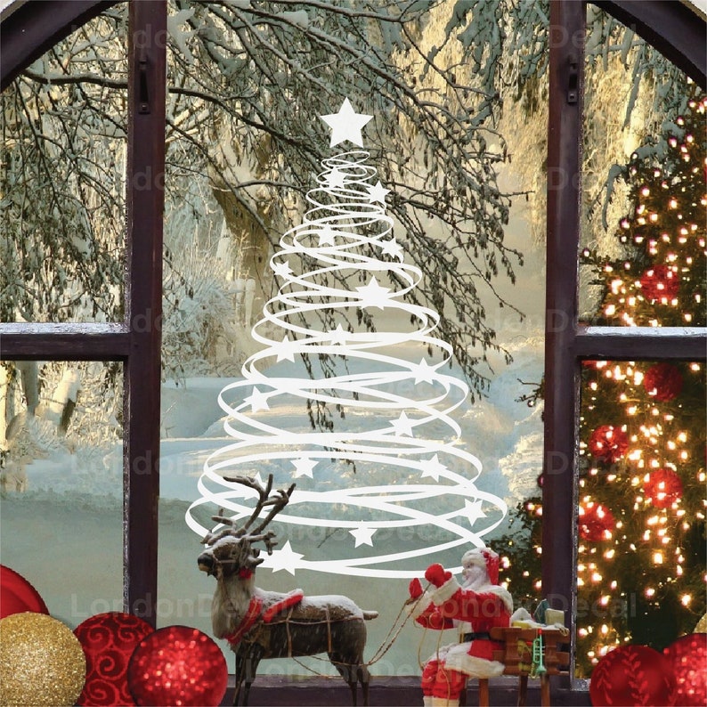 SWIRLY CHRISTMAS TREE Window Wall Vinyl Decal Sticker, any colour