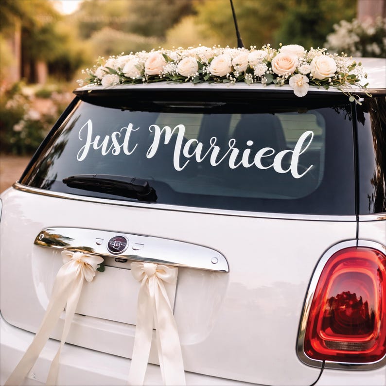 JUST MARRIED Car Sticker • Removable Vinyl Decal • Any Colour image 6