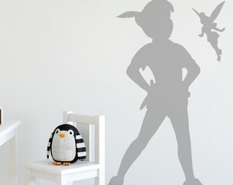 PETER PAN &_TINKERBELL SHADOW | Iconic Design | Kids Bedroom Nursery Home Decor | Removable Vinyl Wall Decal Sticker | 24 colours available