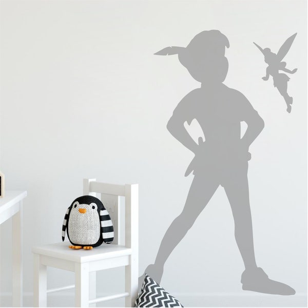 PETER PAN &_OMBRE FÉE CLOCHE | Design emblématique | Décoration d'intérieur pour chambre d'enfants | Sticker mural amovible en vinyle | 24 couleurs disponibles