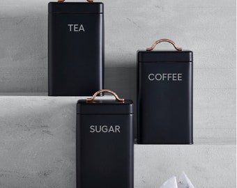 TEA COFFEE SUGAR | Set of 3 | Kitchen Cupboard Jar Canister Decals Stickers Labels (Type 4)