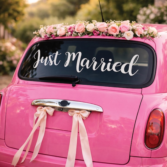 JUST MARRIED Car Sticker •  Removable Vinyl Decal • Any Colour