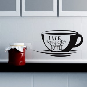 LIFE BEGINS AFTER Coffee Cup Quote Removable Vinyl Wall Decal Stickers Home Decor Art