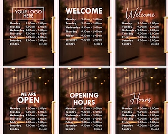 Custom Opening Hours Window Decal • Business Hours Sign • Shop Door Vinyl Sticker • Logo or 6 Style Options • 300x300mm Square Sign