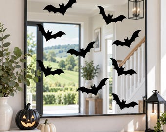 Black Bat Window Decals • Halloween Flying Bats • Spooky Vinyl Stickers • Pack of 6