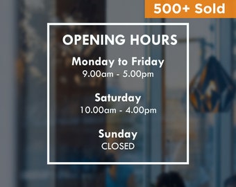 OPENING HOURS | Square Design |  Business Shop Owner Open Closed | Window Door Vinyl Sticker Decal | 24 colours available