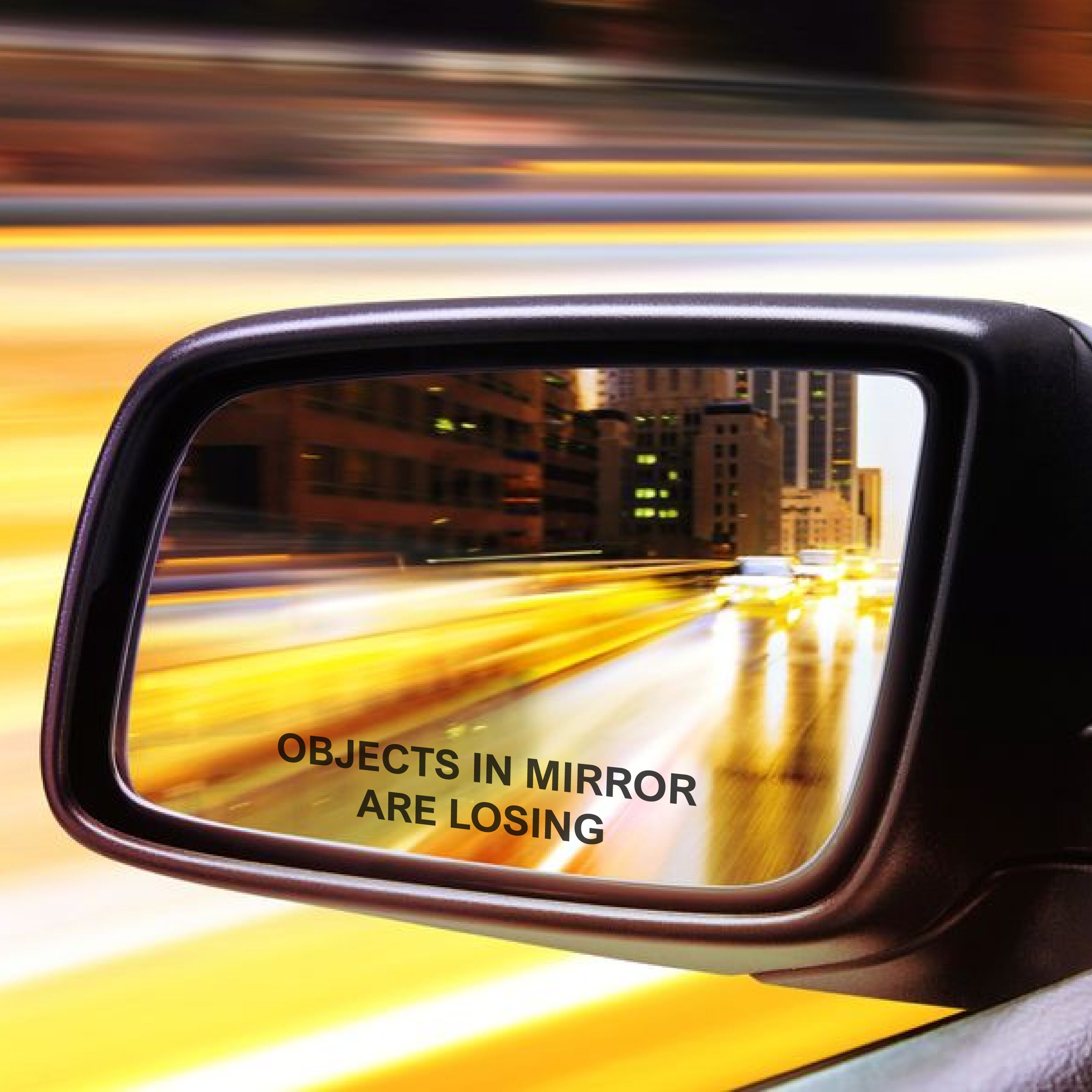 thumbnail image 2 of Funny 'Objects In Mirror Are Loosing' Vinyl Decal Sticker (2-Pack) - Die Cut For Car Mirror, Etched Look 2 of 6