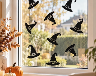 Witches Hat Window Decals • Black Vinyl Halloween Stickers • Pack of 6