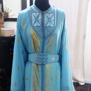 SPLENDID ORIENTAL CAFTAN dress haute couture azure blue and gold 3 pieces wedding dress moroccan dress traditional dress dress size 3
