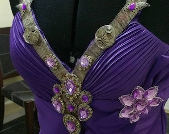 Wedding, engagement, birthday, purple satin evening dress made in FRANCE