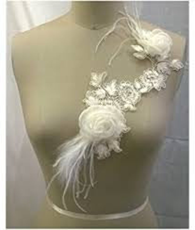 Lot de 4 FLEURS en Organza 5 couleurs au choix, montée sur broche avec plumes et dentelle. Mariage, robe, sac, femme, coiffure, bijoux. image 10