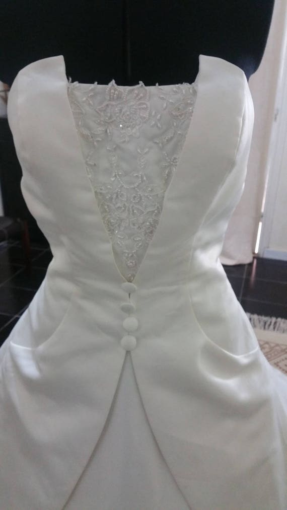 mermaid dress wedding dress bridal FREE petticoat Luxurious haute couture white satin embroidered Duchess satin wedding dress