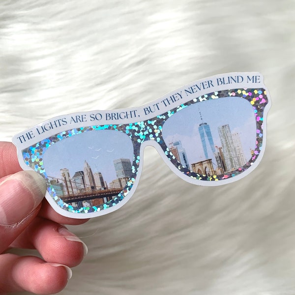 Sparkly Sunglasses New York Sticker, The Lights are So Bright