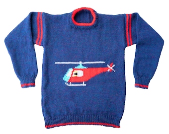 Children's Helicopter Motif sweater knitting pattern, sizes 24 to 30 inch chest -  PDF download - rescue chopper