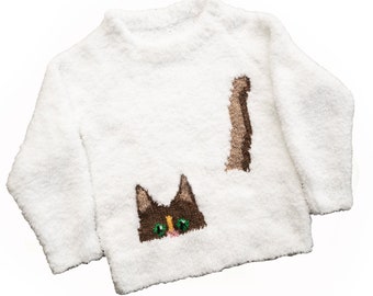 Cat in the snow Christmas sweater for children - PDF download knitting pattern - sizes: 24 to 30 inch chest