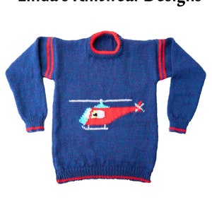 Children&#39;s Helicopter Motif sweater knitting pattern, sizes 24 to 30 inch chest -  English PDF download - rescue chopper