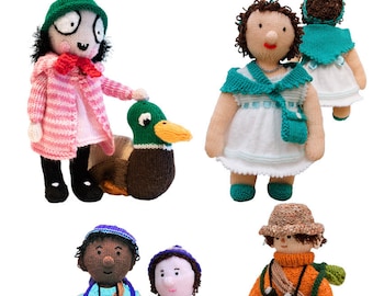 Cute Dolls to knit - PDF knitting pattern - dog, ballerina, dolls, hiker, walker, footballer, binoculars, camera, duck toy