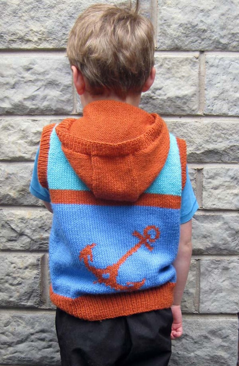 RNLI Lifeboat and Anchor Motifs Child's Hooded Sweater Knitting Pattern