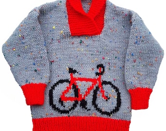 Bicycle sweater knitting pattern - PDF download - to fit children's size 20 to 26 inch chest - girl's bike or boy's bike