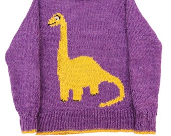 Childrens Diplodocus Dinosaur Motif Knitting Pattern, Child's Sweater, English Knitting Pattern PDF