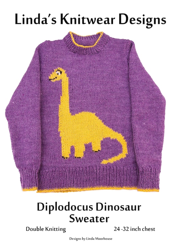 Childrens Diplodocus Dinosaur Motif Knitting Pattern, Child's